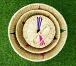 ""Set of 3 Palmleaf Baskets - Eco-Friendly– Handwoven with Lids -Palmleaf Storage Multi-Size & Multi-Colored Accents - Image 6