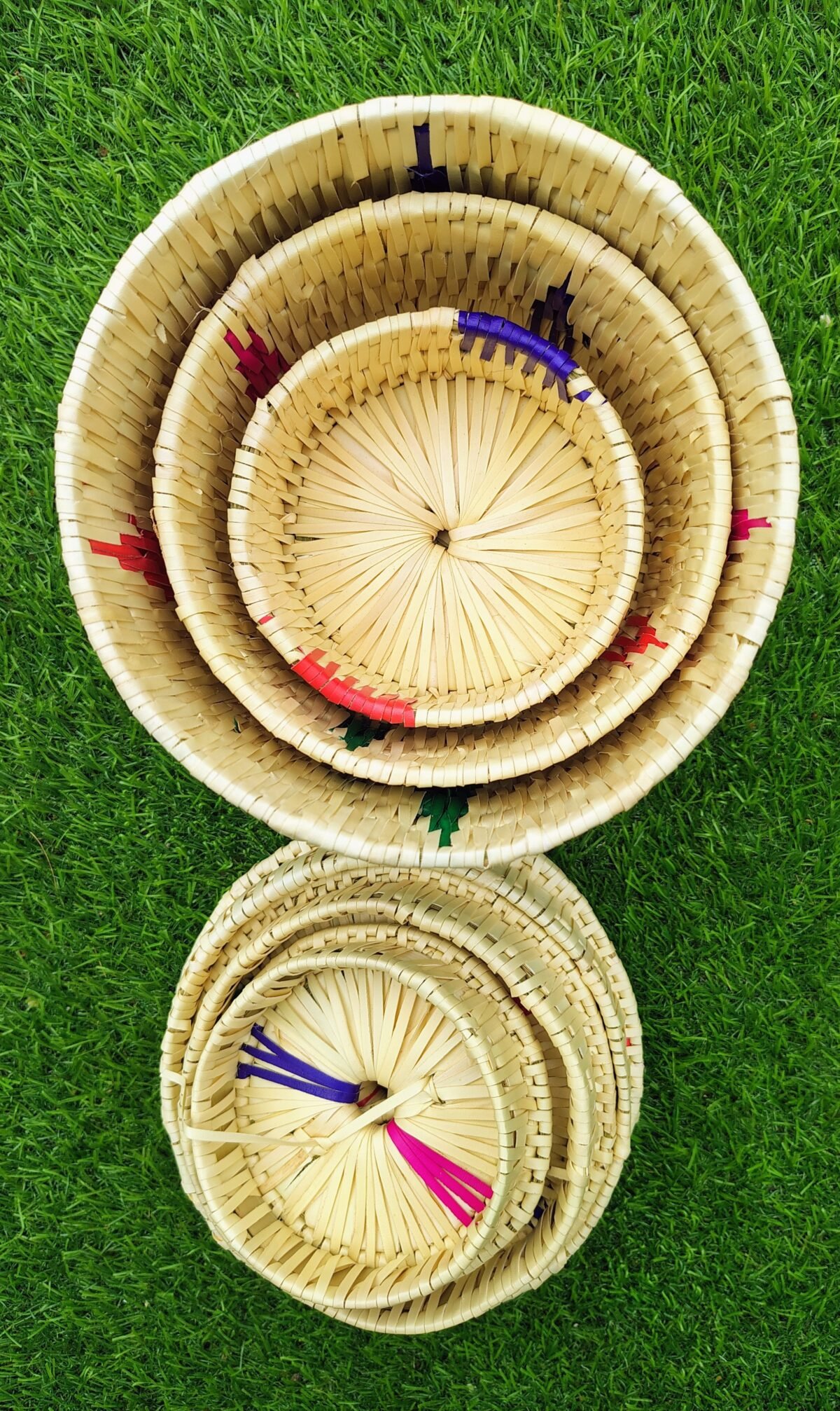 ""Set of 3 Palmleaf Baskets - Eco-Friendly– Handwoven with Lids -Palmleaf Storage Multi-Size & Multi-Colored Accents - Image 5