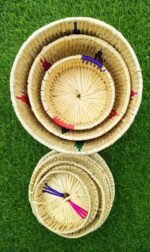 ""Set of 3 Palmleaf Baskets - Eco-Friendly– Handwoven with Lids -Palmleaf Storage Multi-Size & Multi-Colored Accents - Image 5