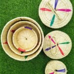 Handmade Bamboo Storage Basket Set with Lids – Multi-Size & Multi-Colored Accents