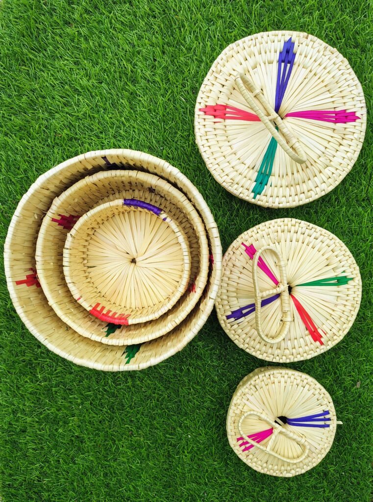Handmade Bamboo Storage Basket Set with Lids – Multi-Size & Multi-Colored Accents
